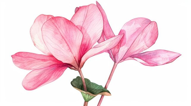 a chibi cyclamen, watercolor illustration, soft pink, isolated on white background