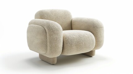 A modern chair with a beige fabric.