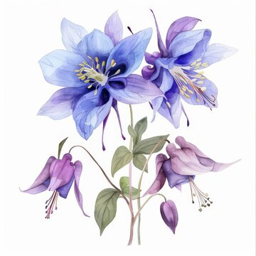 a chibi columbine, watercolor painting, delicate design, isolated on white background
