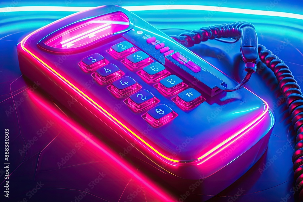 Aufkleber a phone with a neon display on it, futuristic communicator in saturated neon colors