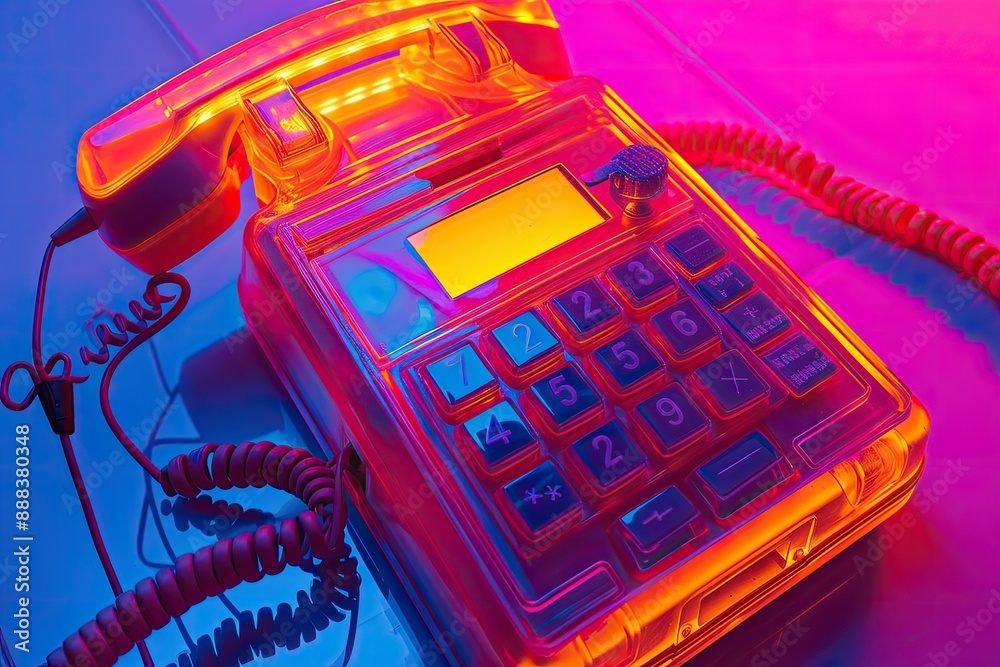 Aufkleber a phone with a neon display on it, futuristic communicator in saturated neon colors
