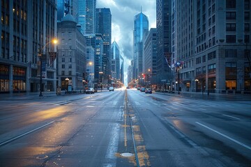 Obraz premium Empty City Street Under A Cloudy Sky