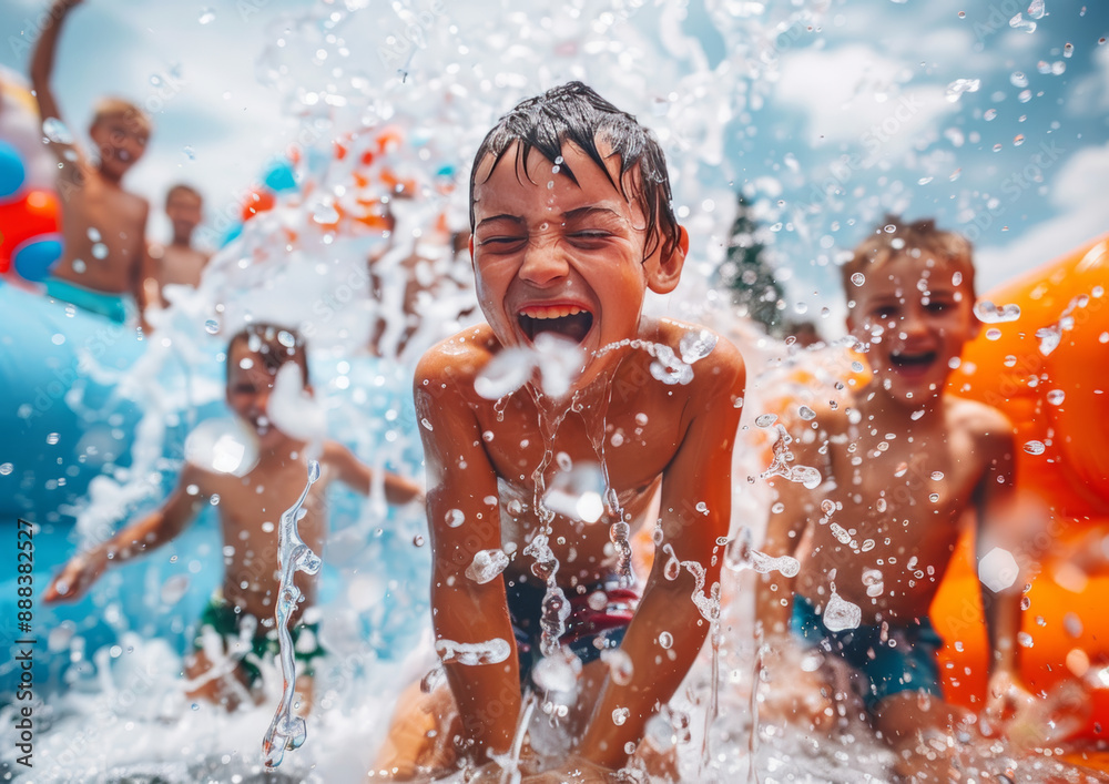 Wall mural Kids_boys_playing_in_water