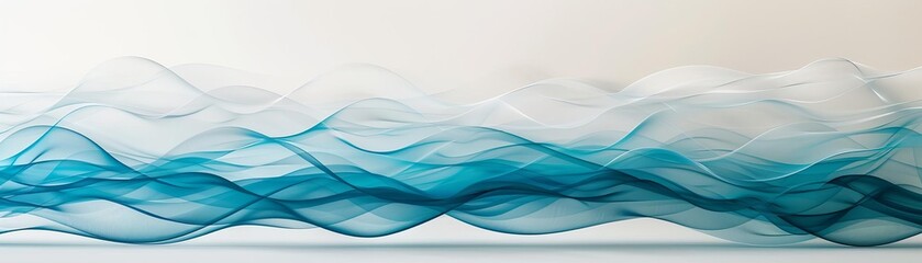 Obraz premium Abstract waves of blue and white blending seamlessly on a light background, creating a serene and flowing visual effect.
