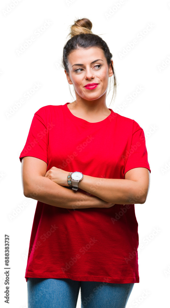 Sticker Young beautiful woman over isolated background smiling looking side and staring away thinking.