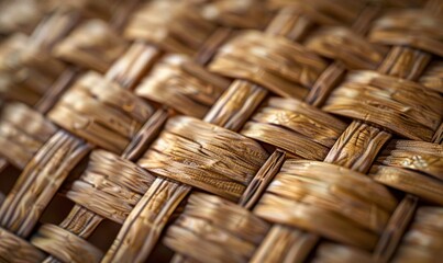 Geometric patterns on a woven basket, intricate textures and natural materials