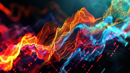 abstract, colorful representation of market volatility with dynamic, fluid shapes
