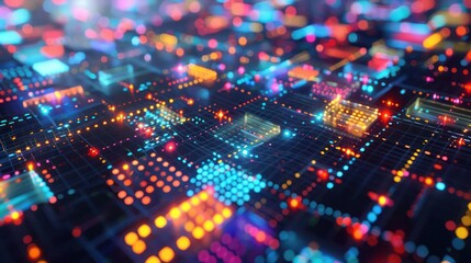 abstract digital mosaic of a corporate balance sheet, with each tile representing different assets and liabilities glowing in varying intensities