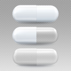 Realistic 3d Capsule Medical Set on Transparent Background. Vector illustration of Medical Pills or Vitamin