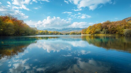 Fototapeta premium Wide view of a picturesque lake. 