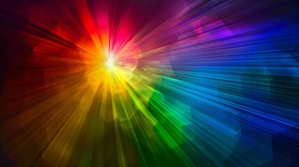 Fototapeta premium A burst of light refracting through a prism creating a vibrant spectrum of colors against a dark background in an abstract and energetic display