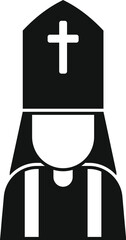 Simple black and white icon of a catholic priest wearing a cassock and biretta