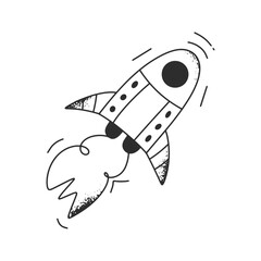 Cosmic rocket in doodle style with hand draw texture.
