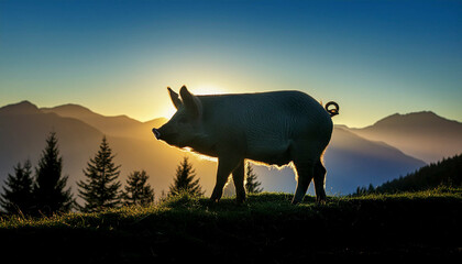 Backlit pig silhouette