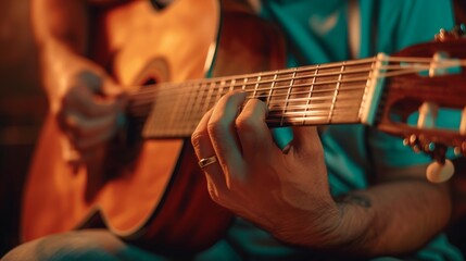 Obraz premium Close Up Of A Person Playing A Guitar
