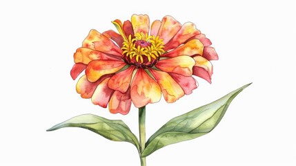 a chibi zinnia, watercolor art, bright and cheerful, isolated on white background