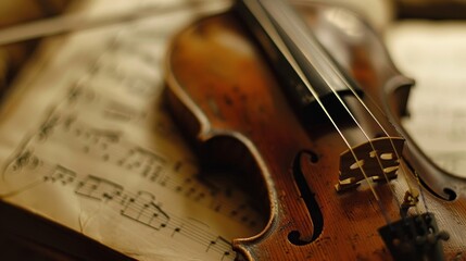 Fototapeta premium Close-up of a violin and sheet music. 