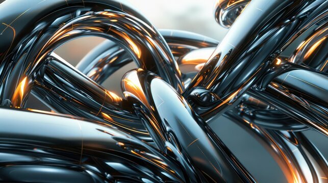 artistic visualization of corporate financial integration post-merger, depicted as intertwining metallic structures forming a new entity