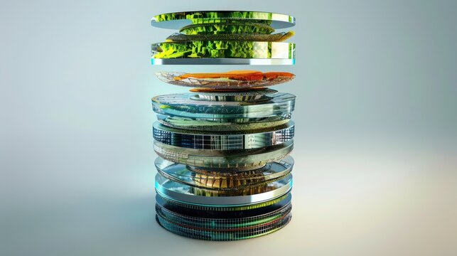artistic visualization of capital structure optimization, shown as a tower of various materials, each layer representing different types of financing