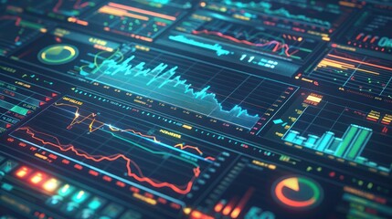 conceptual image of a financial analysis toolkit, complete with dynamic graphs and interactive indicators