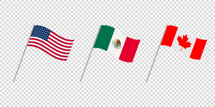 Flags of NAFTA Countries Canada, United States of America and Mexico