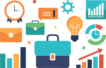 Financial and business icons with light bulb ideas