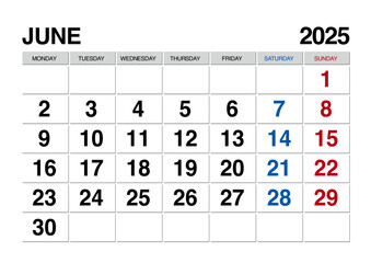 2025年6月のカレンダー日曜始まり日本の祝日表記有り無し共通
