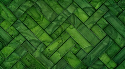 Green woven bamboo texture background, environmentally friendly, nature-inspired design ideal for eco-themed projects and decor.