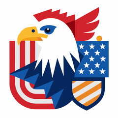 4th of July Eagle with USA Flag Patriotic Vector Illustration