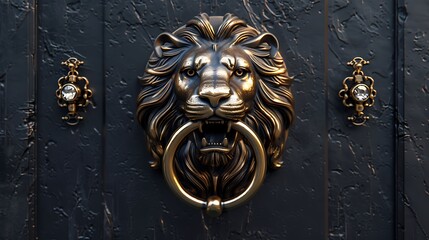 Diamond door knocker with a lion head and a ring on its jaw for use at home gates