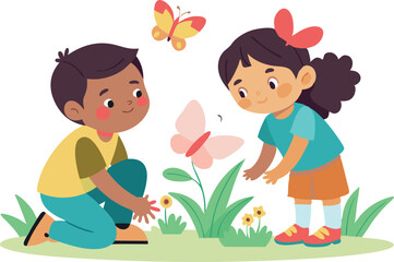 Children exploring nature and plants together