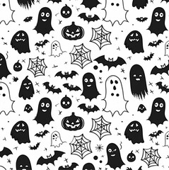 a repeating pattern for a Halloween journal cover with a minimalistic style. simple shapes and clean lines small, recognizable Halloween icons such as pumpkins, ghosts, bats, and spider webs