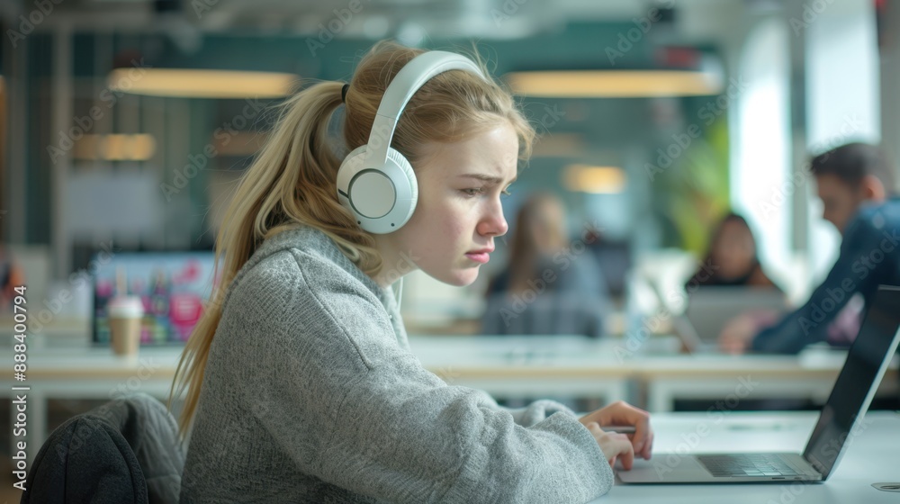 Wall mural The student with headphones