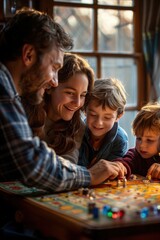 Fototapeta premium Happy family playing board game at home