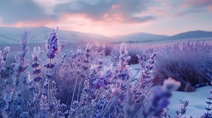 Obraz premium Gorgeous fragrant lavender and purple blooms in a winter field