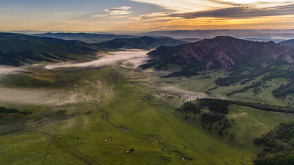 Mongolei Steppe Bergland Luftaufnahme Panorama