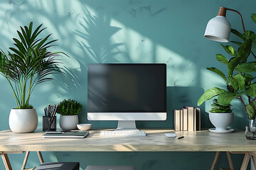 3D Render of Desk Space for Working at Home.