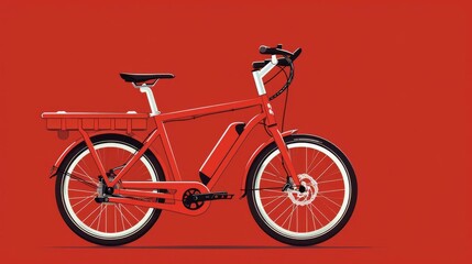 Fototapeta premium Modern red electric bicycle on a solid red background, showcasing sleek design and advanced technology for urban commuting.