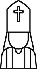 Catholic priest wearing cassock and zucchetto with cross, minimalist line icon