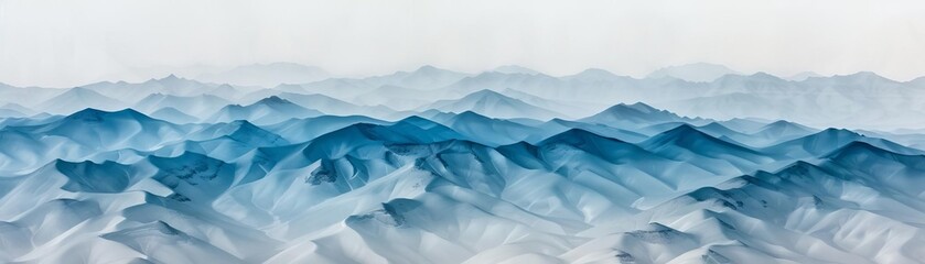 Obraz premium Peaceful mountain range in varying shades of blue, creating a serene and calming natural landscape view.
