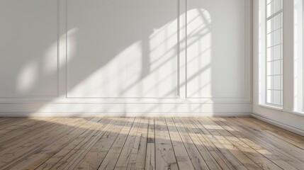 Modern classic white empty interior with wall panels and wooden floor. Room background abstract