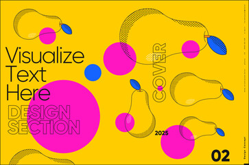 Bold yellow poster designed to visualize text creatively with vibrant pink and blue elements, ideal for modern displays.
