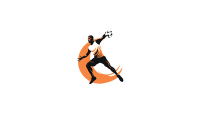 a vector of a man jumping to hold a basketball in his hand black design flat on white background