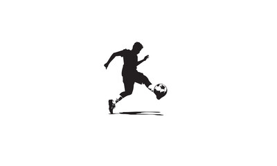 a vector of a man playing a football in his feet black design flat on white background