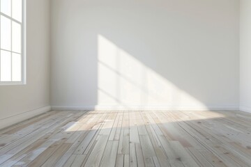 Modern empty room with wooden floor, windows and white plain wall. Contemporary interior background