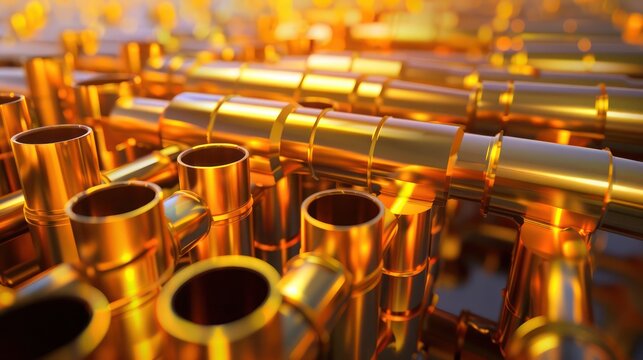 Digital art piece showing the impact of monetary policy on corporate finance, visualized as a network of golden pipes adjusting flow rates