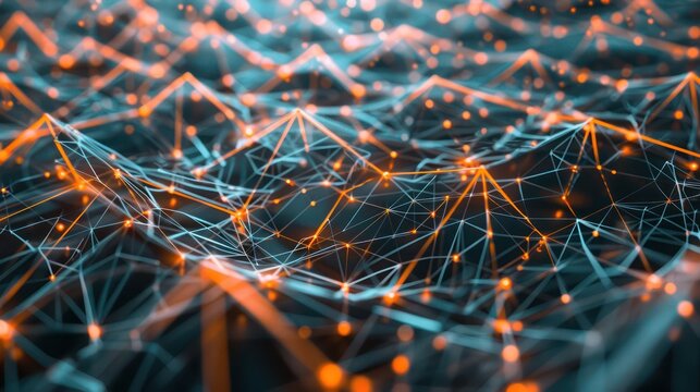 High-tech depiction of a financial derivatives market, visualized as a complex web of strings and nodes, each node representing a different financial product