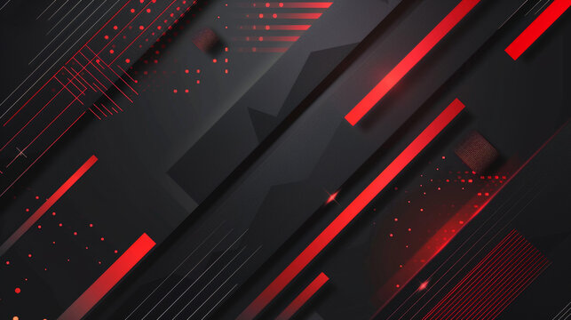 Sleek black and red design with geometric shapes and color gradients. Great for backgrounds and covers.