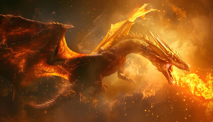 Icon of a mythical dragon breathing fire with majestic wings spread wide ar7 4 Generative AI