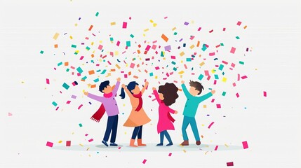 happy people celebrating with colorful confetti, symbolizing joy, friendship, and festive occasions.